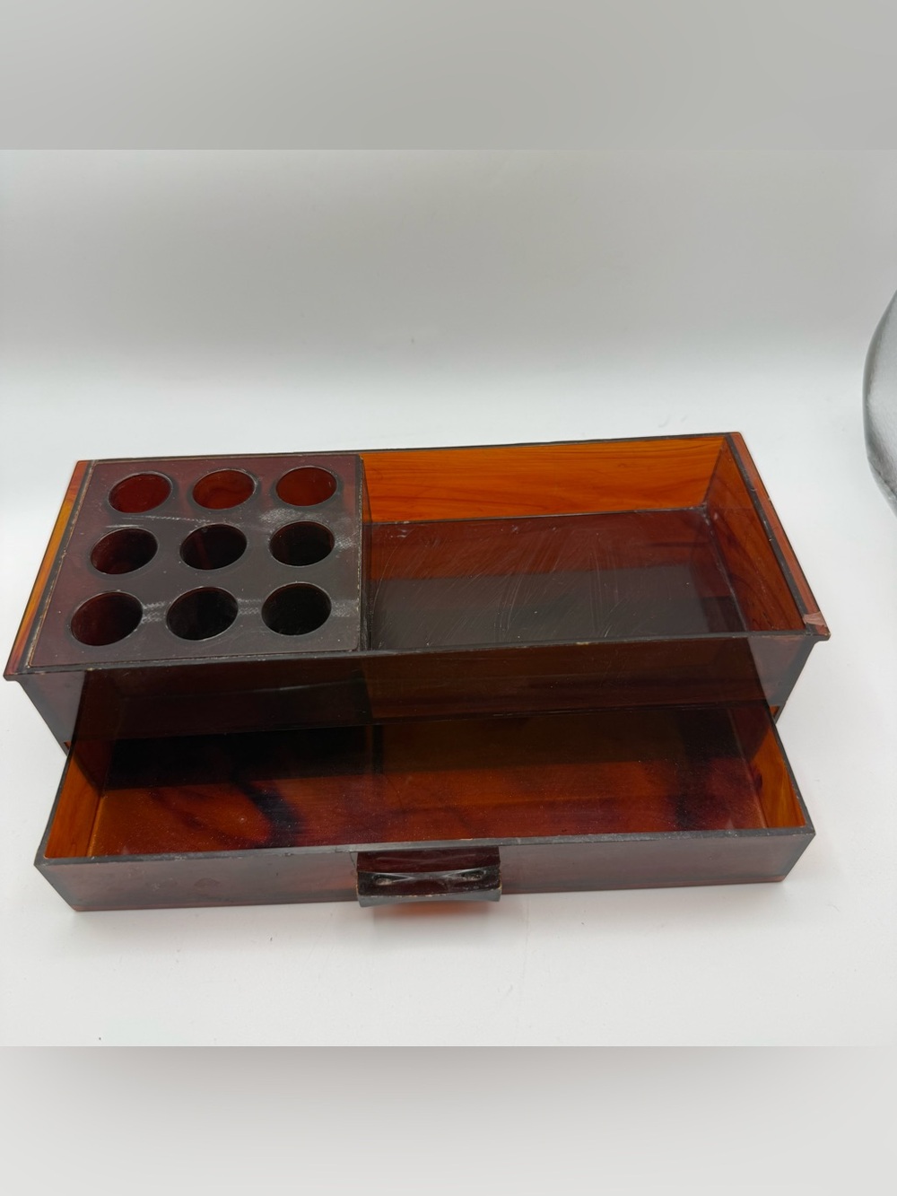 Vintage Dresser Organizer Acrylic Tortoise Shell Jewelry Make-up Cottagecore